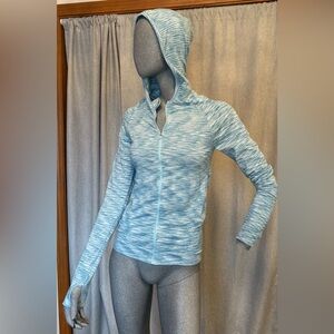 Athleta Full Zip Hoodie Workout Jacket Blue Long Sleeve Stretch‎ Ruched Sporty